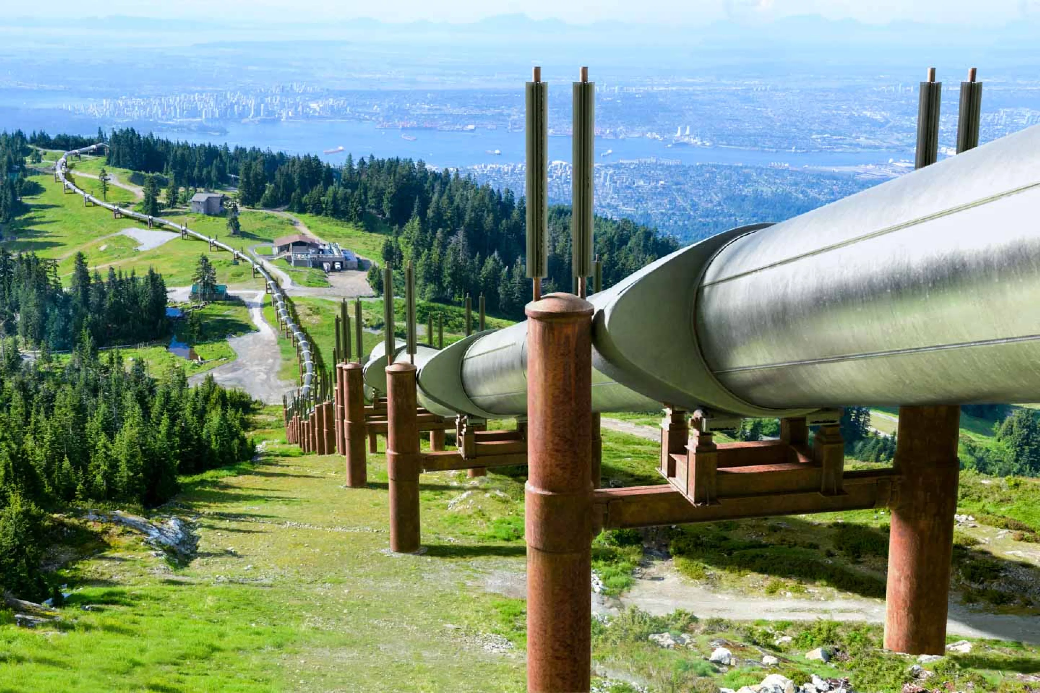 Oil pipeline runs down mountainside