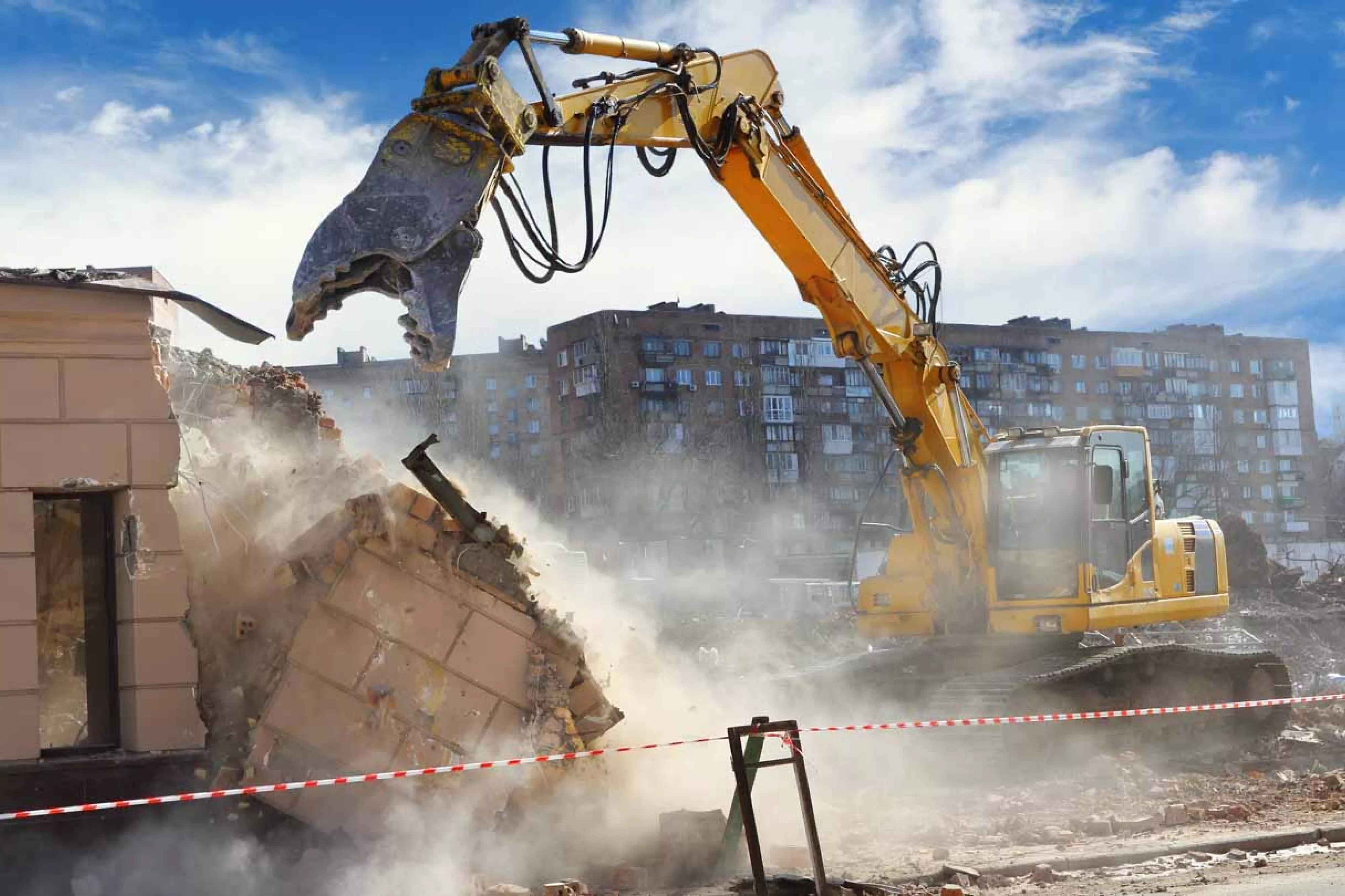 Building demolition near other homes on construction site