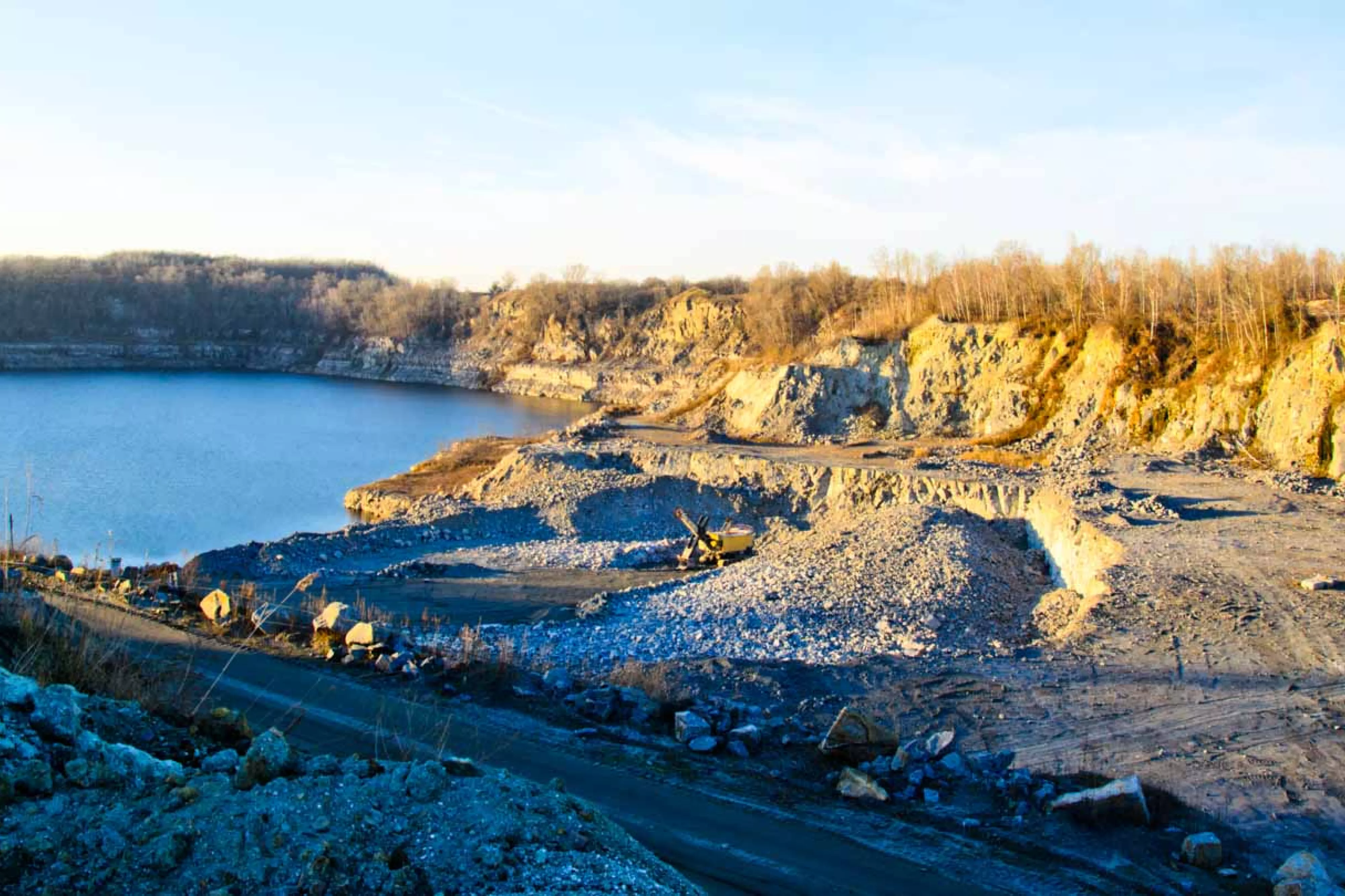 View across quarry and small lake