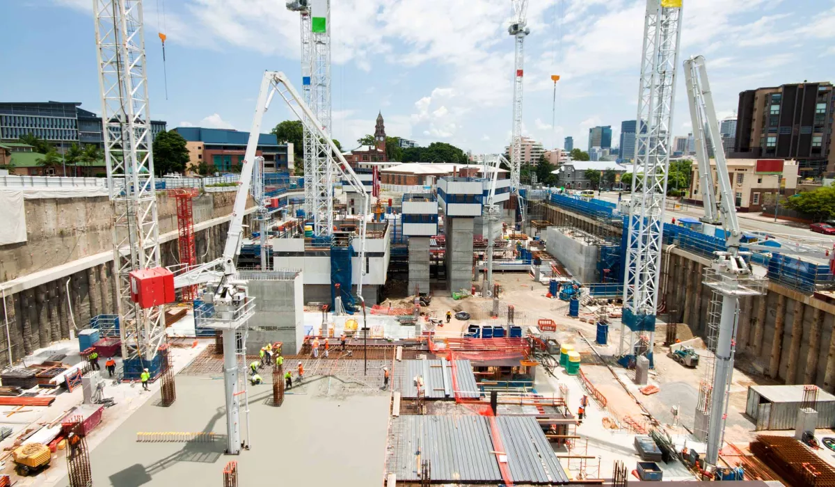 Cranes set up in construction site